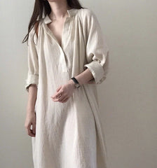 (25% OFF any 2 pieces) New Women's Cotton Linen Plus Size Long Knee Length Shirt Dresses