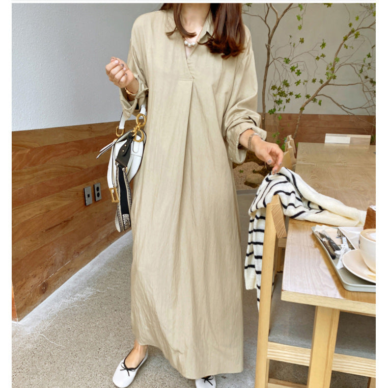 (25% off two pieces)2024 new solid color cotton linen long-sleeved temperament plus size dresses