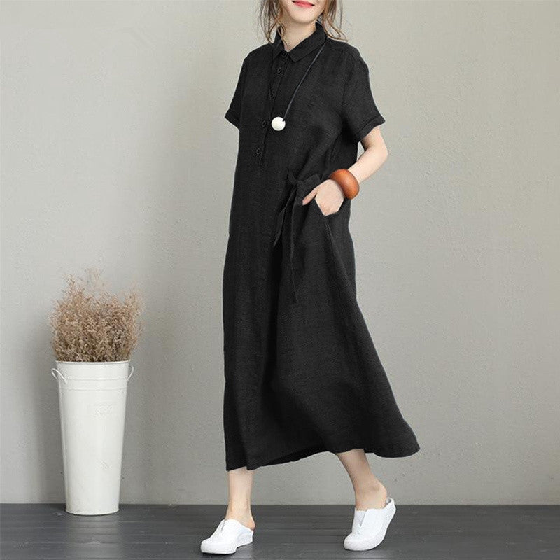 Cotton Linen Short Sleeve Loose Pocket Style Casual Dresses(25% off any 2 items)