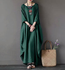 【25% Off Any 2 Pieces】 Loose large size cotton and linen long skirt dress