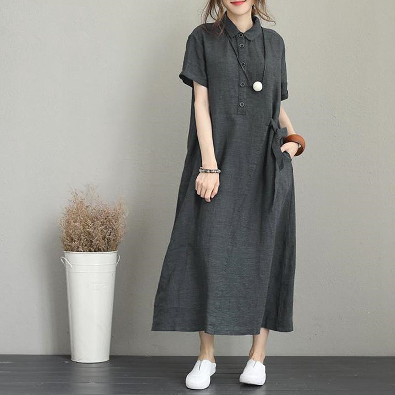 Cotton Linen Short Sleeve Loose Pocket Style Casual Dresses(25% off any 2 items)