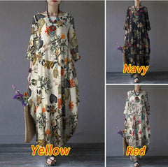 (25% off two pieces) New Cotton Linen Printed Pullover Loose Dresses