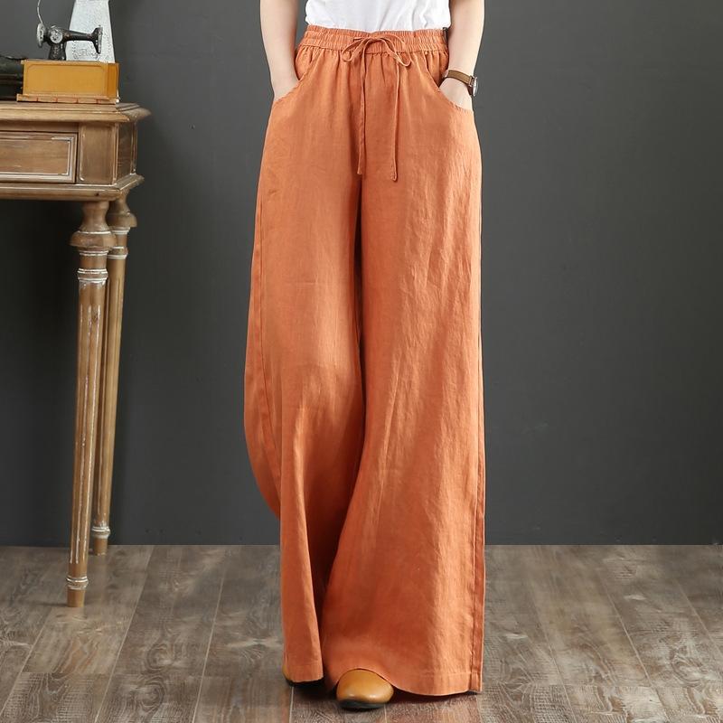 (25% off any two items) Cotton linen high-waisted loose plus size wide-legged pants straight pants