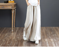 (25% off any two items) Cotton linen high-waisted loose plus size wide-legged pants straight pants