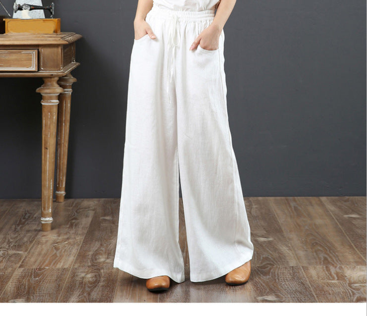 (25% off any two items) Cotton linen high-waisted loose plus size wide-legged pants straight pants