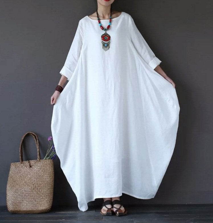 【25% Off Any 2 Pieces】 Loose large size cotton and linen long skirt dress