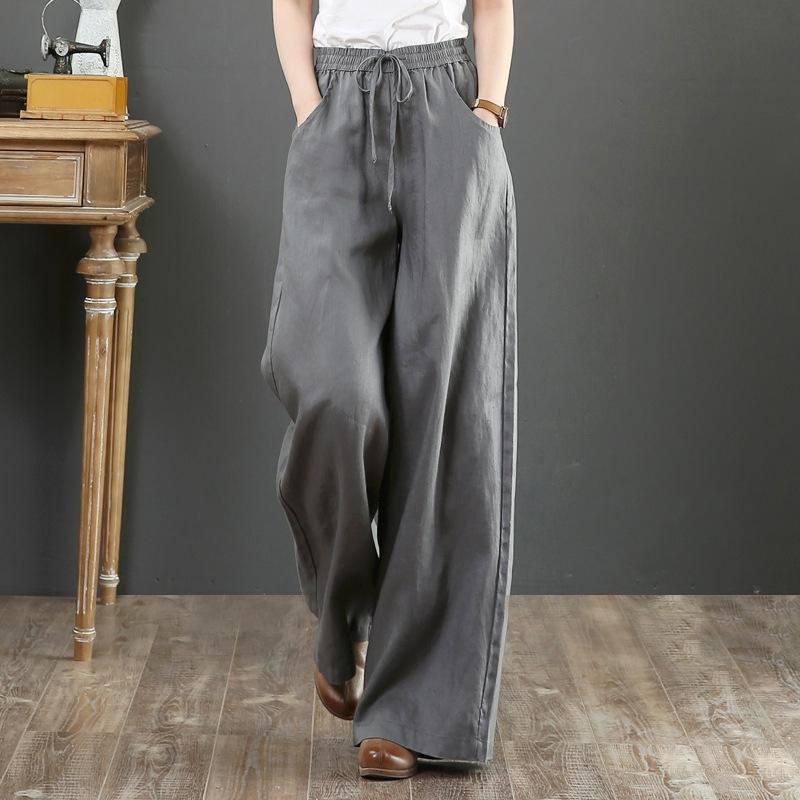 (25% off any two items) Cotton linen high-waisted loose plus size wide-legged pants straight pants