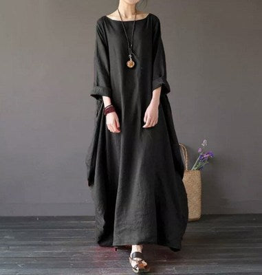 【25% Off Any 2 Pieces】 Loose large size cotton and linen long skirt dress