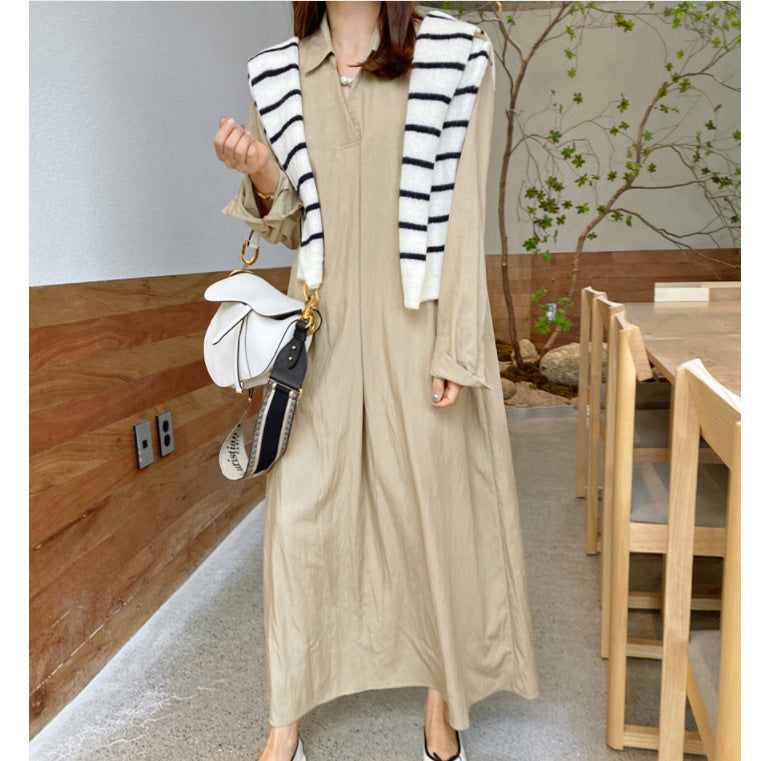 (25% off two pieces)2024 new solid color cotton linen long-sleeved temperament plus size dresses