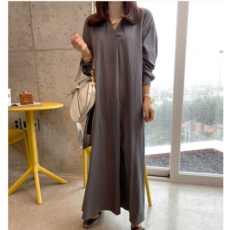 (25% off two pieces)2024 new solid color cotton linen long-sleeved temperament plus size dresses