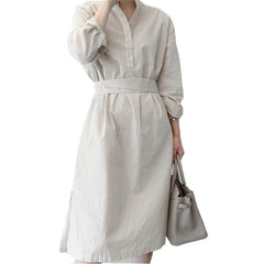 （Two for 25% off）Long Slim Long Sleeve Dresses Medium Striped Shirt Dresses