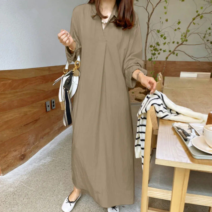 (25% off two pieces)2024 new solid color cotton linen long-sleeved temperament plus size dresses