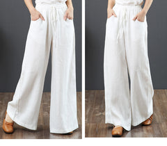 (25% off any two items) Cotton linen high-waisted loose plus size wide-legged pants straight pants