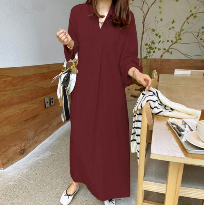 (25% off two pieces)2024 new solid color cotton linen long-sleeved temperament plus size dresses