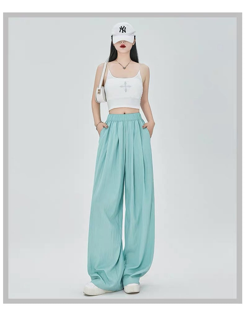 (25% off any 2 pieces) Summer new high-waisted draped casual versatile lazy style loose wide-legged pants