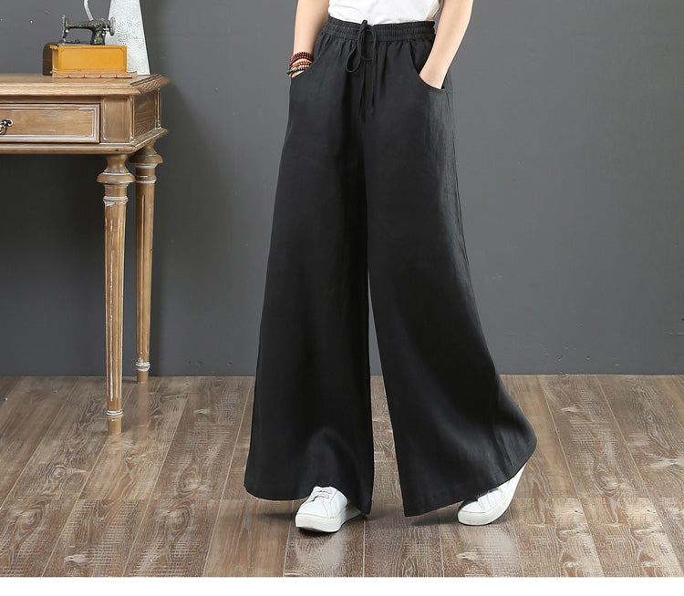 (25% off any two items) Cotton linen high-waisted loose plus size wide-legged pants straight pants