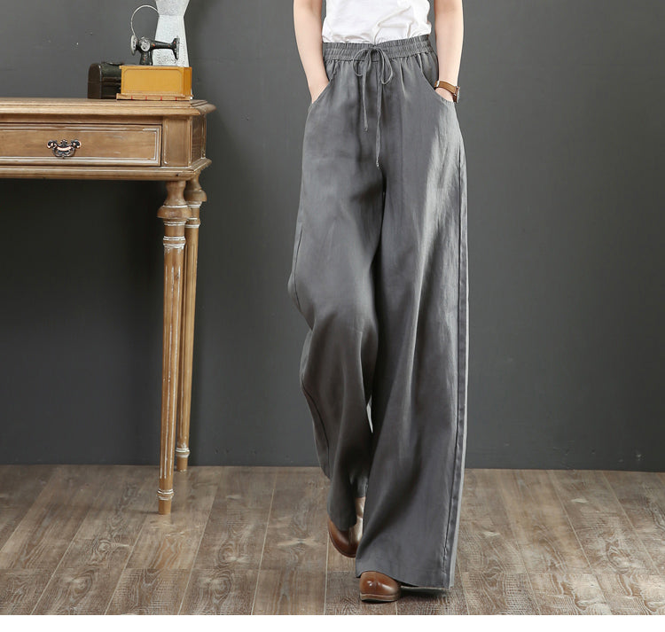 (25% off any two items) Cotton linen high-waisted loose plus size wide-legged pants straight pants