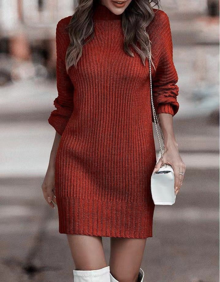 Turtleneck Sweater Women Long Sleeve Knit Sweater Dresses