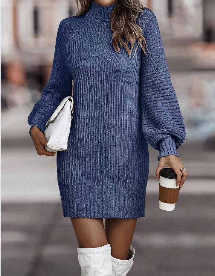 Turtleneck Sweater Women Long Sleeve Knit Sweater Dresses