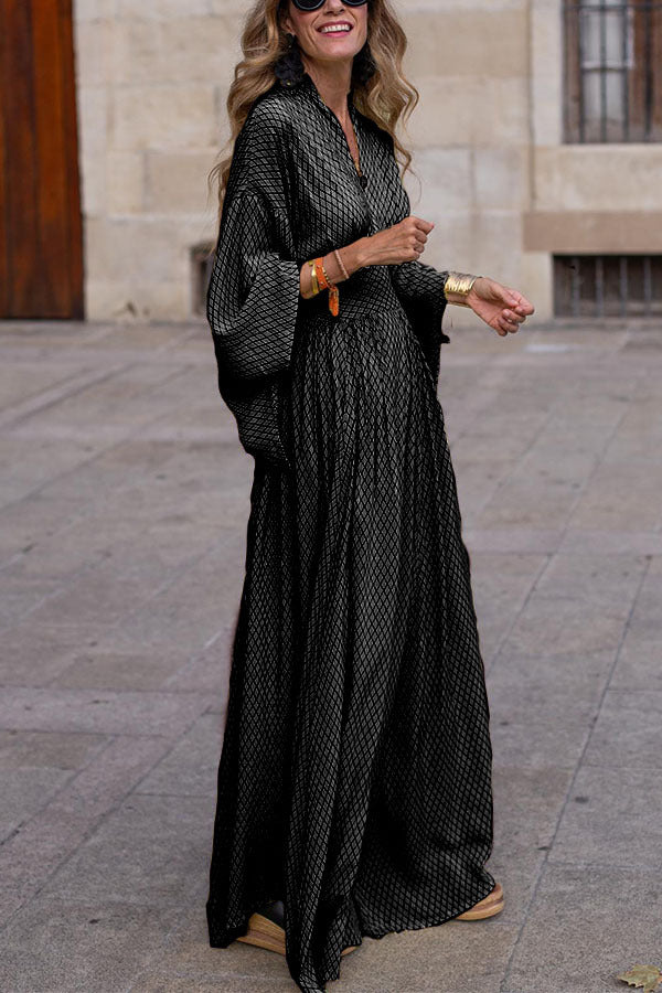 Long Sleeve Loose V-Neck Waisted Swing Dress Women