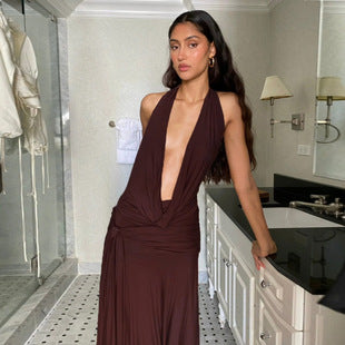 Fashion New Women's Sexy Mesh Backless Strappy Long Sleeve Extra Long Dresses