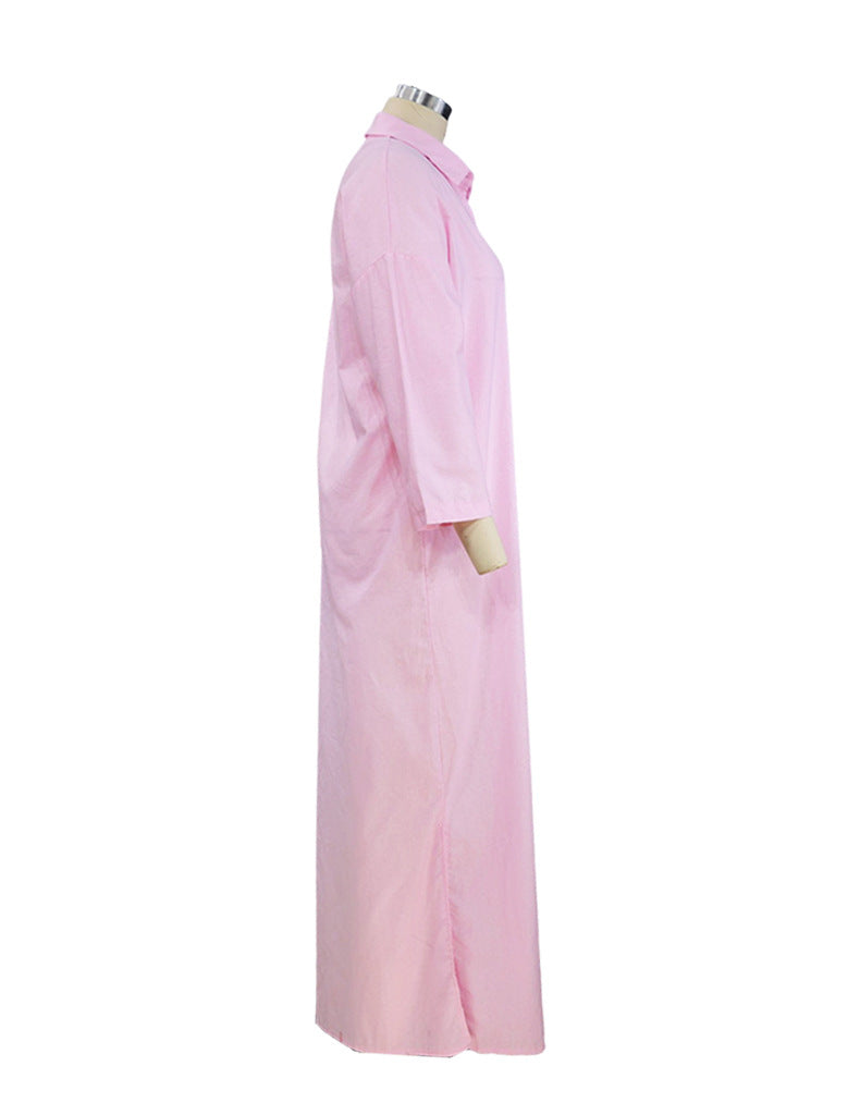 Beauty dress ins style solid color casual long sleeve mid-length cotton linen shirt dresses