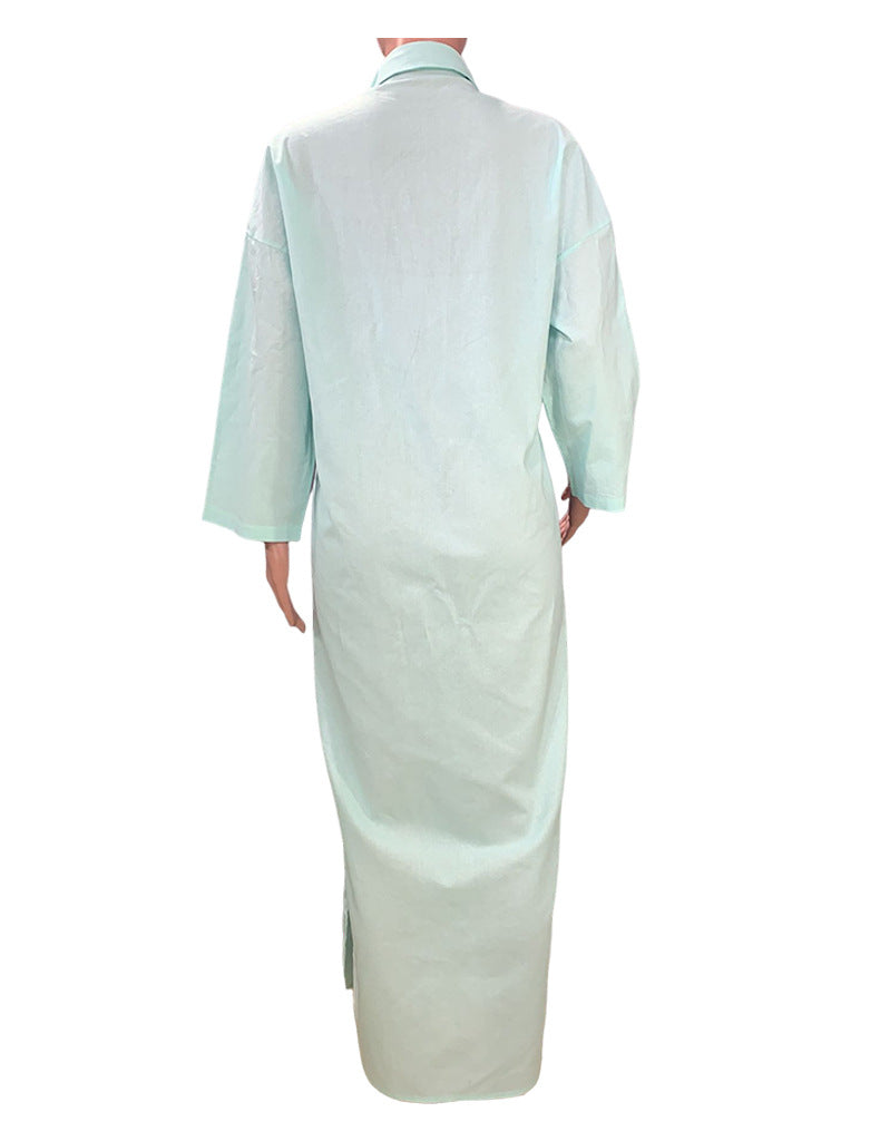 Beauty dress ins style solid color casual long sleeve mid-length cotton linen shirt dresses
