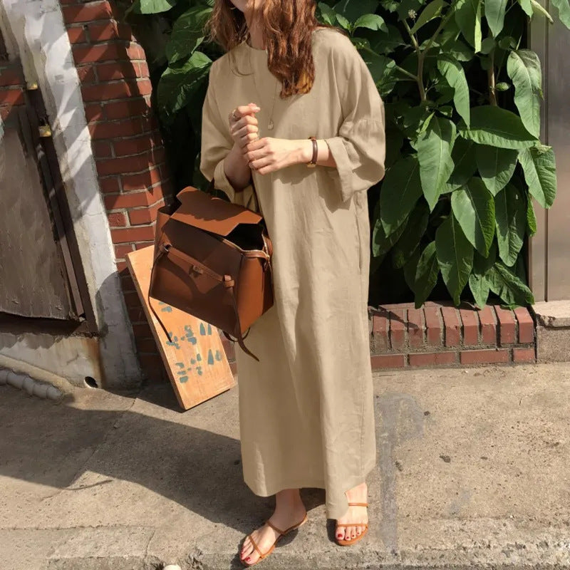 Slouchy loose casual cotton linen mesh colorful hot models dresses