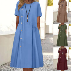 Casual Button Embellished Shrunken Pocket Midi Dress