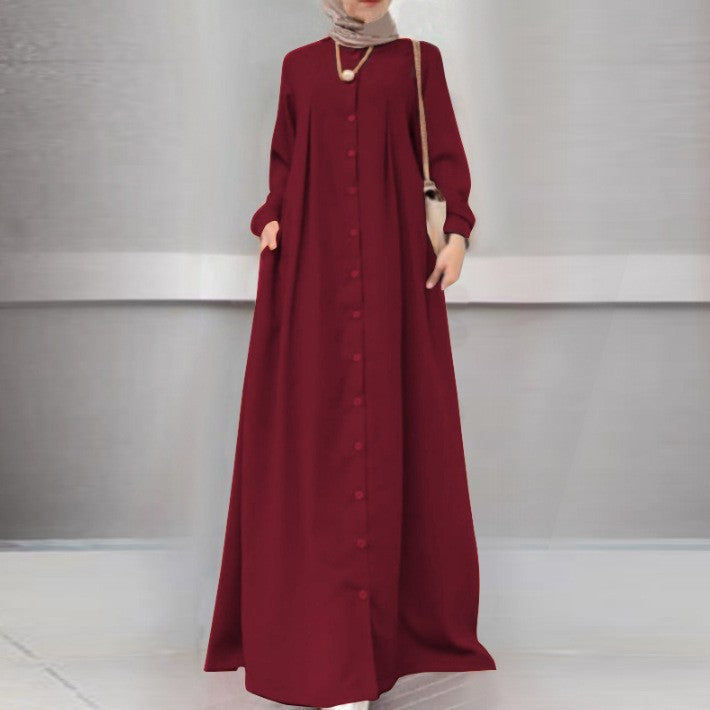 Loose Temperament Commuter Home Cardigan Long Solid Color Cotton Linen Dress
