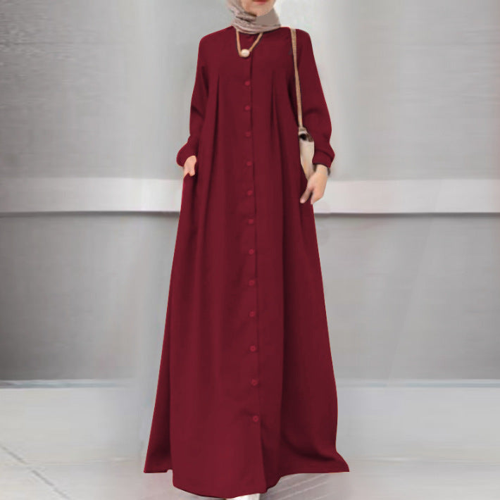 Loose Temperament Commuter Home Cardigan Long Solid Color Cotton Linen Dress