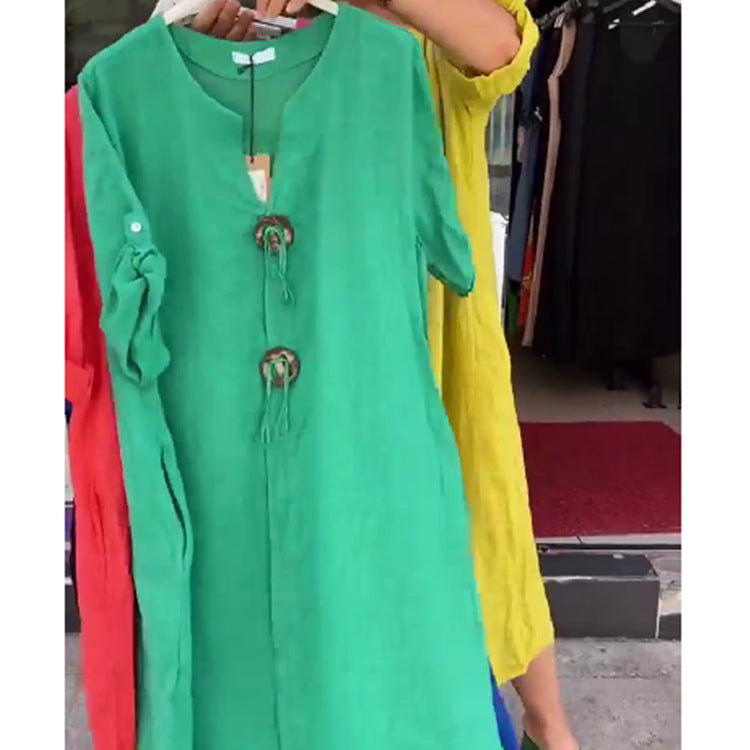 2025 New Casual Loose Women's Solid Color Simple Dresses