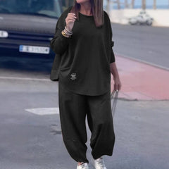 Autumn and winter new casual loose solid color sweater suit