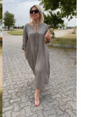 2025 New Casual Loose Women's Solid Color Simple Dresses