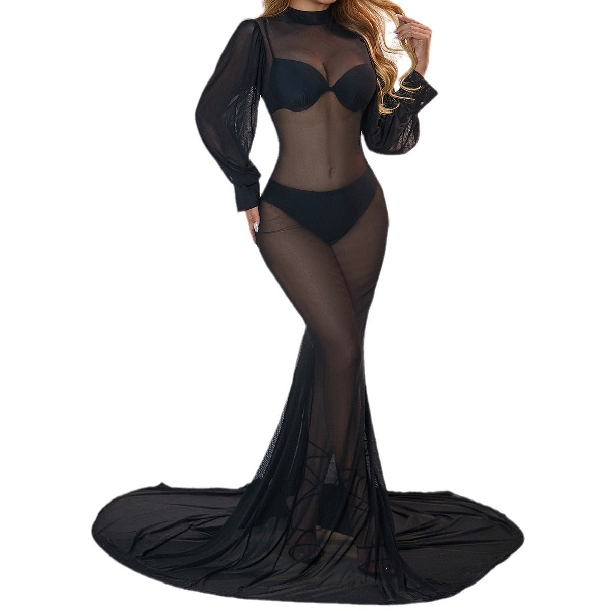Sexy mesh see-through floor length evening dresses dresses