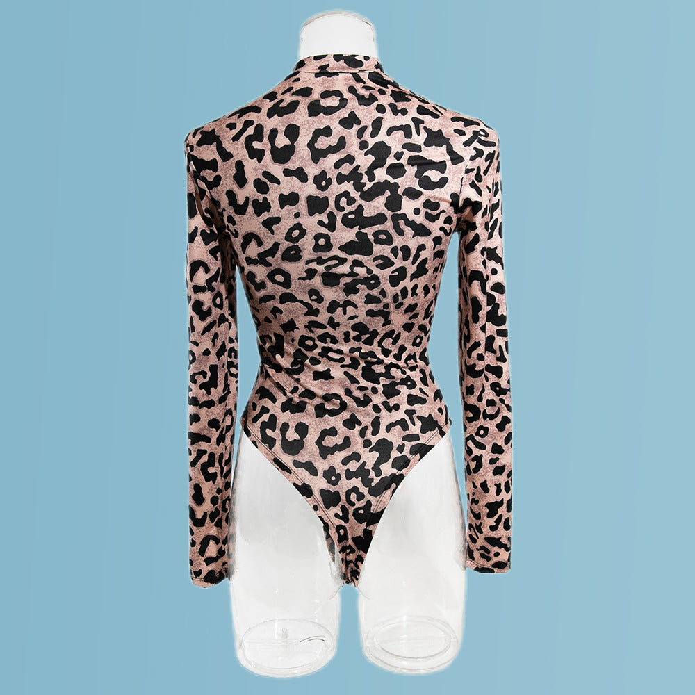 Wild Leopard Sexy Patchwork Sheer Mesh Bodycon Long Sleeve Leopard Printed