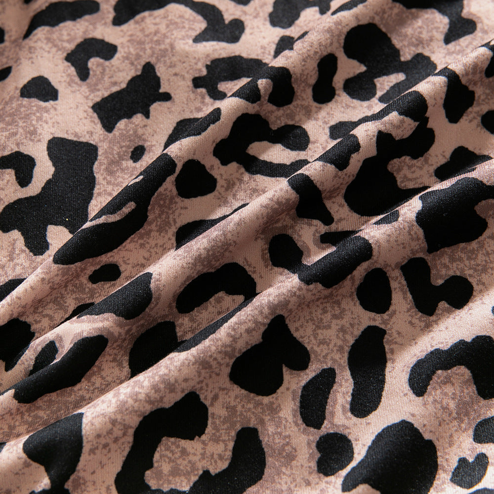 Wild Leopard Sexy Patchwork Sheer Mesh Bodycon Long Sleeve Leopard Printed