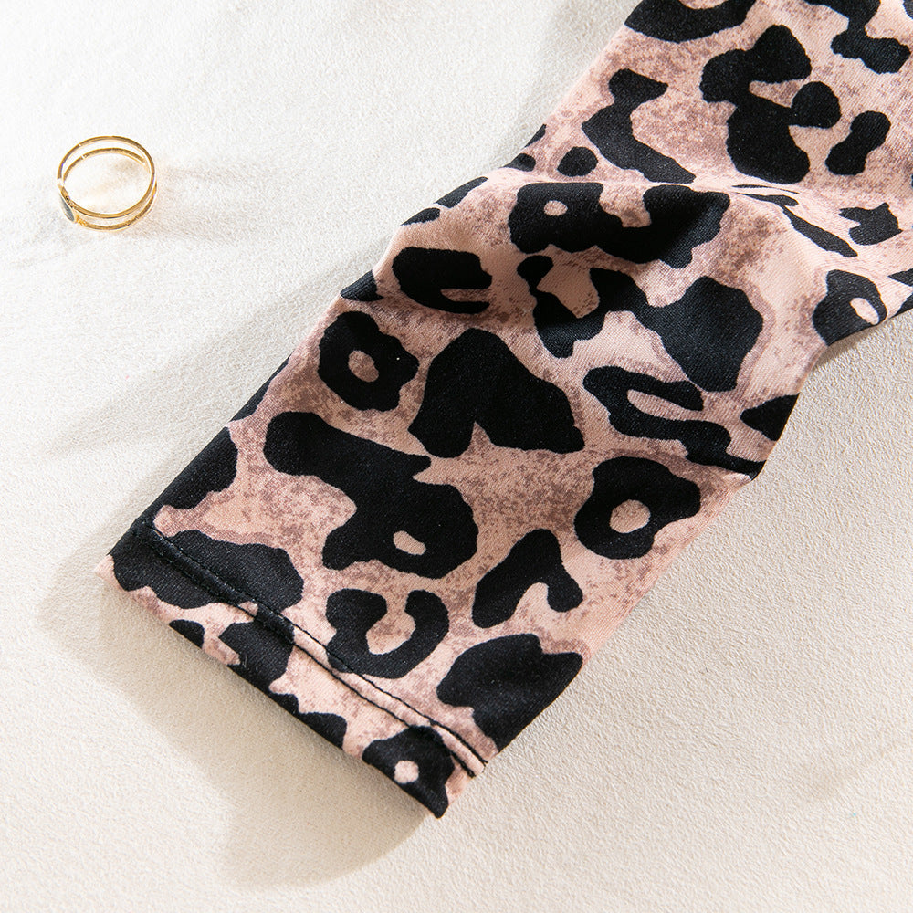 Wild Leopard Sexy Patchwork Sheer Mesh Bodycon Long Sleeve Leopard Printed