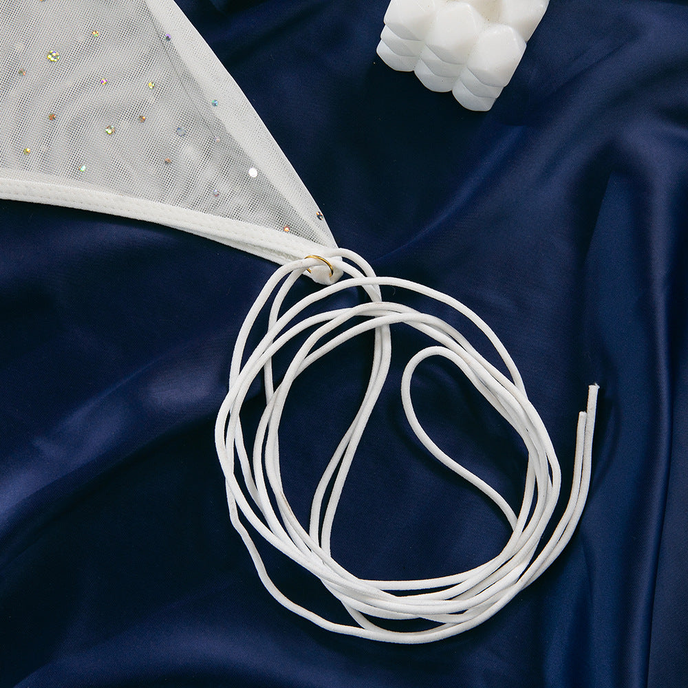 Explosive sequins nightclub mesh transparent steel ring gathered binding rope with gloves dress set