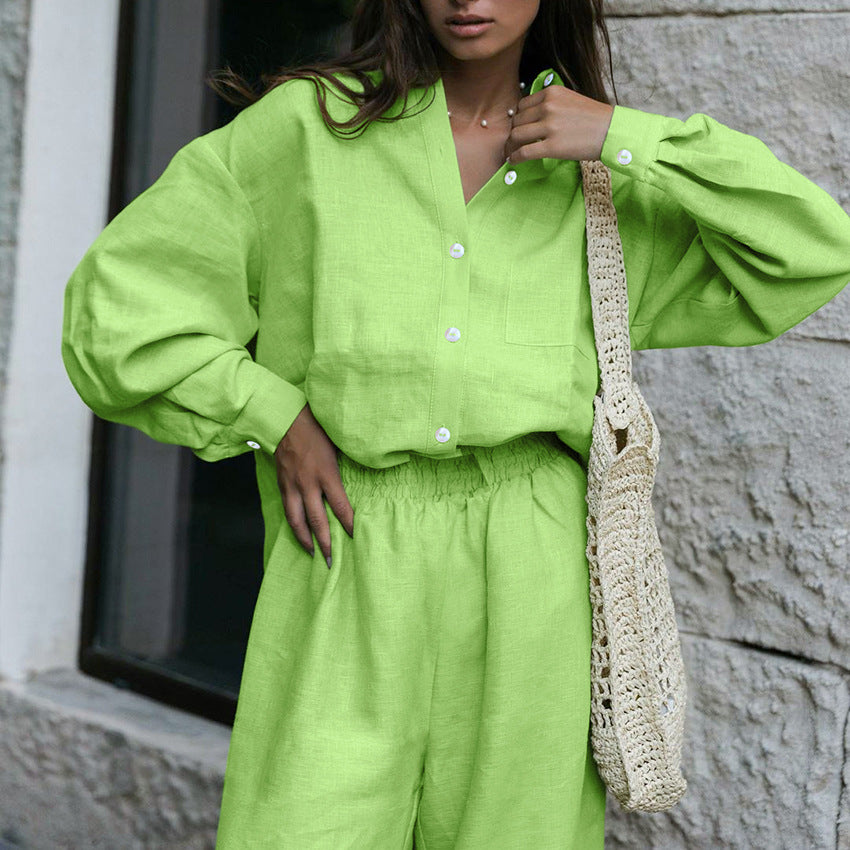Cotton and linen long-sleeved trousers loose casual Amazon pop-up French suit women's homewear warmth
