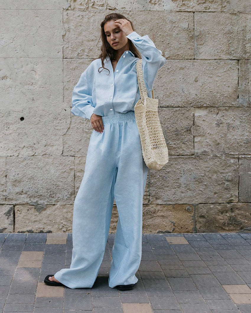 Cotton and linen long-sleeved trousers loose casual Amazon pop-up French suit women's homewear warmth