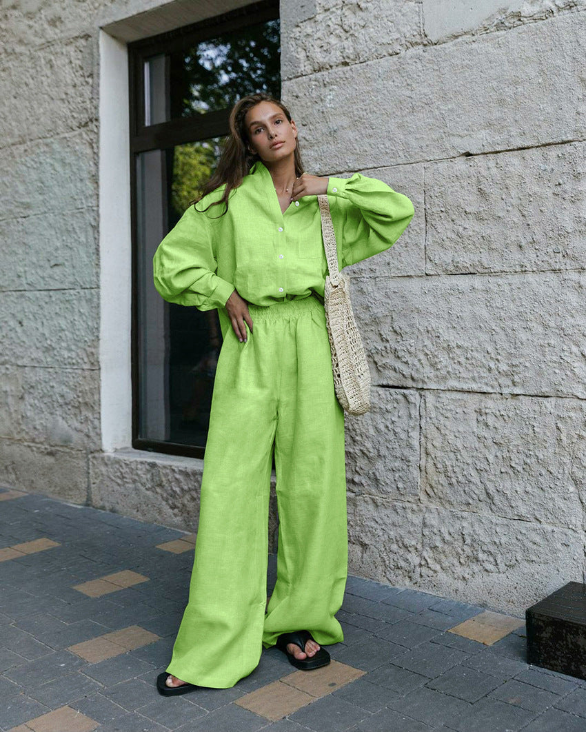 Cotton and linen long-sleeved trousers loose casual Amazon pop-up French suit women's homewear warmth