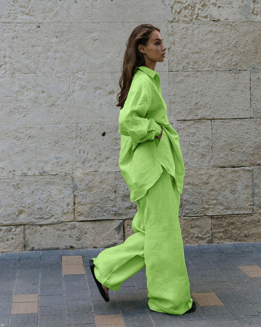 Cotton and linen long-sleeved trousers loose casual Amazon pop-up French suit women's homewear warmth