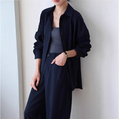 Navy Linen Sun Protection Women's Shirt Set