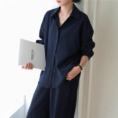 Navy Linen Sun Protection Women's Shirt Set