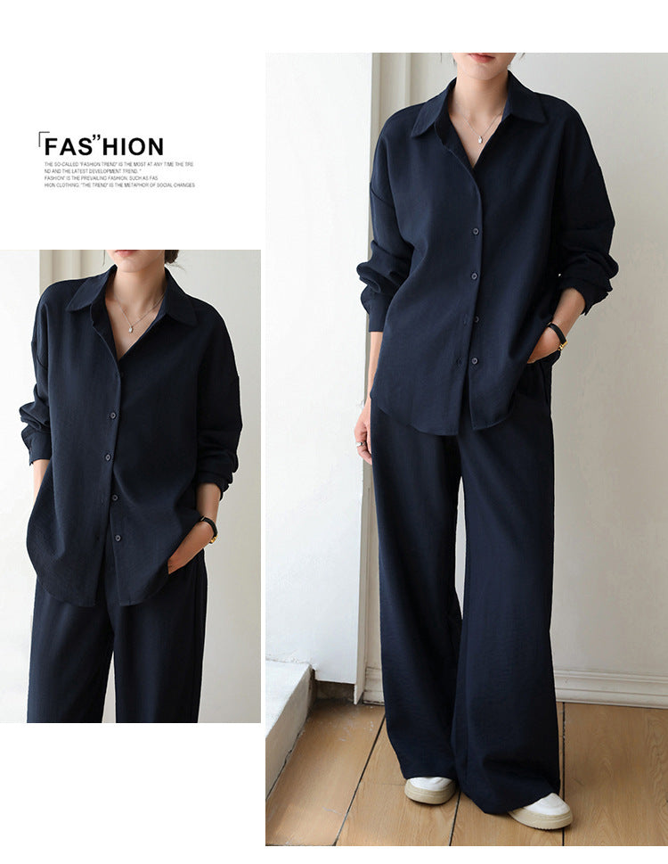 Navy Linen Sun Protection Women's Shirt Set