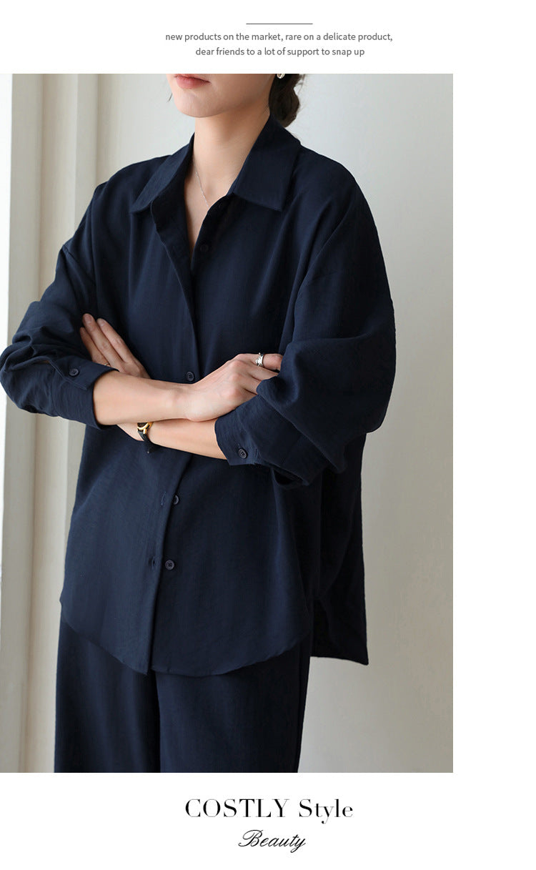 Navy Linen Sun Protection Women's Shirt Set