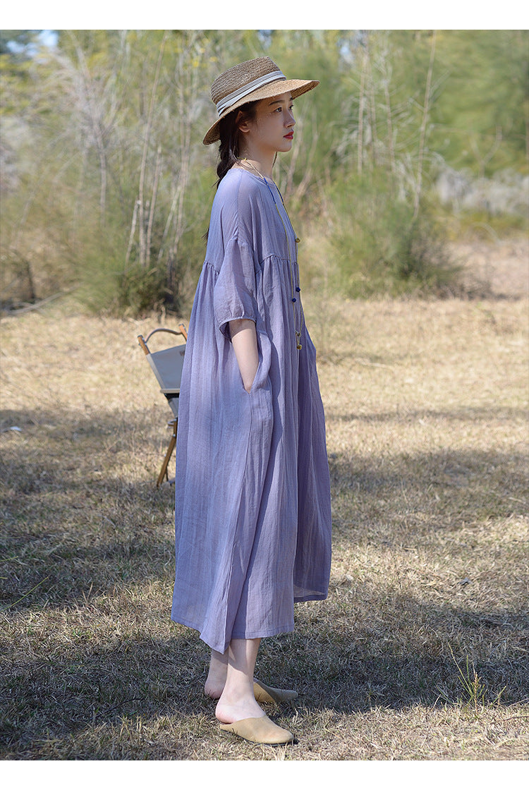 Tencel ramie dress women spring gentle wind long loose skirt