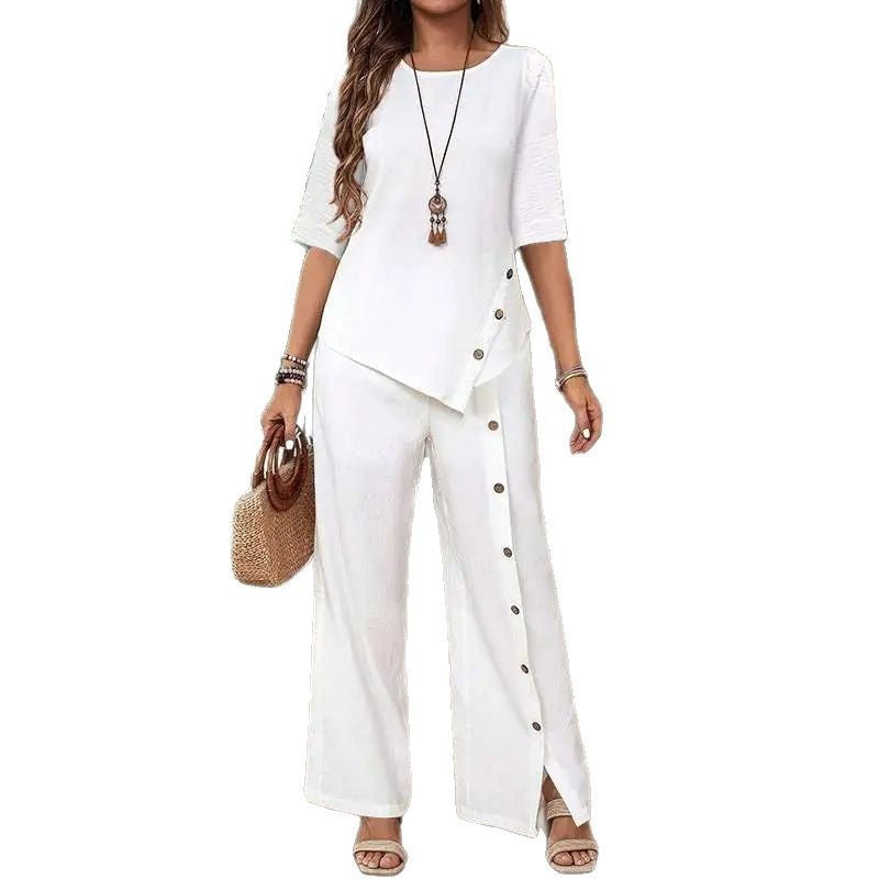 2025 Cotton Linen V-Neck Tie Solid Color Loose Plus Size Dress