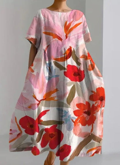Summer New Loose Round Neck Fashion Premium Short Sleeve Printed Dresses